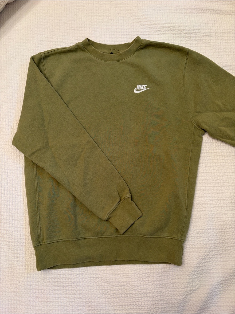 Nike Men's Olive Crewneck Sweatshirt with White Swoosh